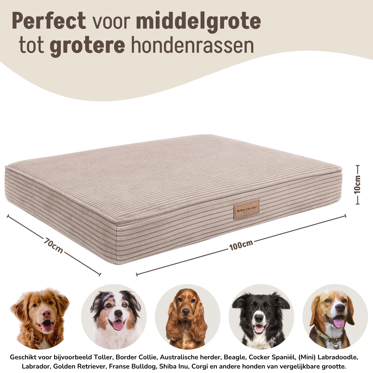 By Cee Cee Origineel Orthopedisch Hondenkussen Ribstof 100x70cm