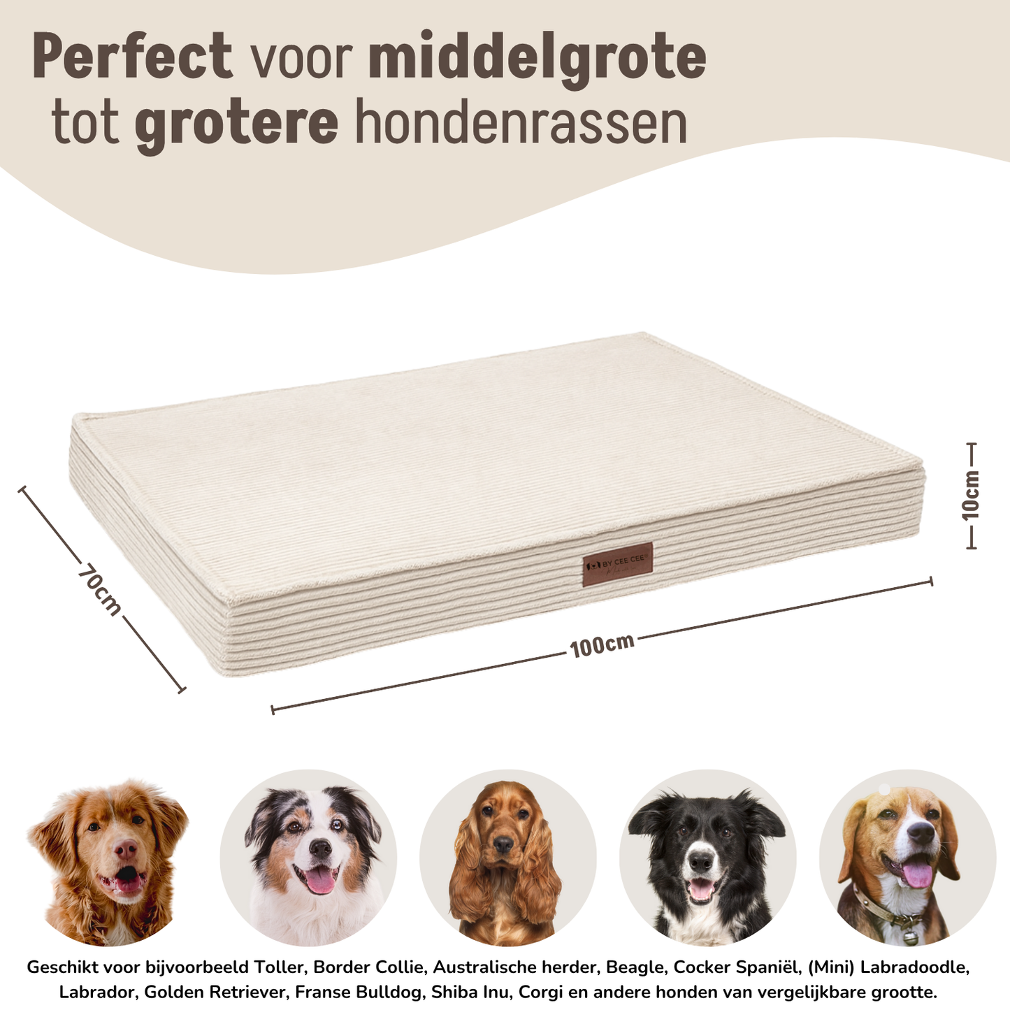 By Cee Cee Origineel Orthopedisch Hondenkussen Ribstof 100x70cm