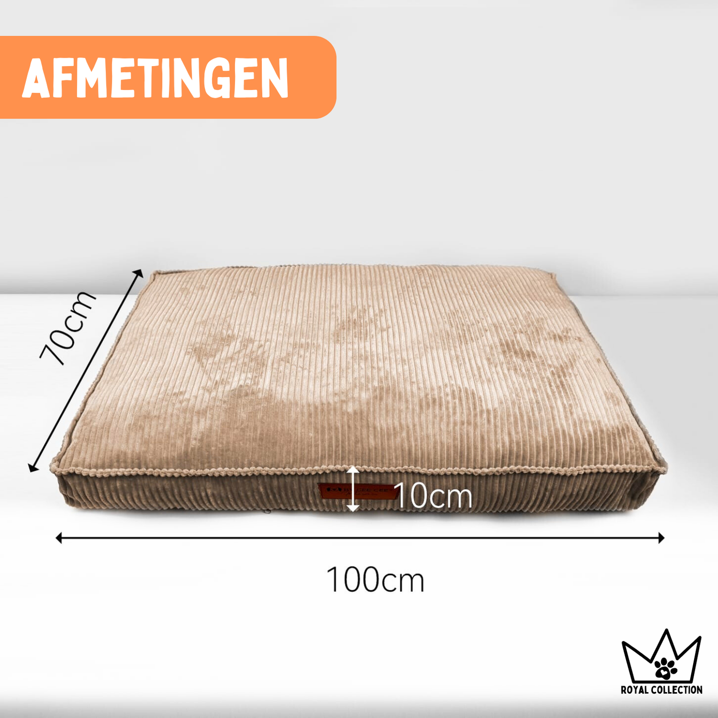 By Cee Cee Origineel Orthopedisch Hondenkussen Rib Lichtbruin - Royal Collection 100x70 - Memory Foam Flakes