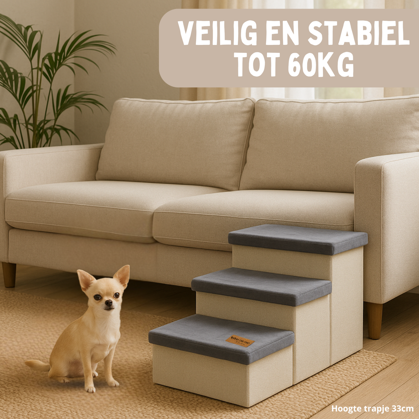 Photo of Hondentrap Stevig Model 2025  Met Opbergruimte - Trap Hond - tot 60 KG - Beige met grijs
