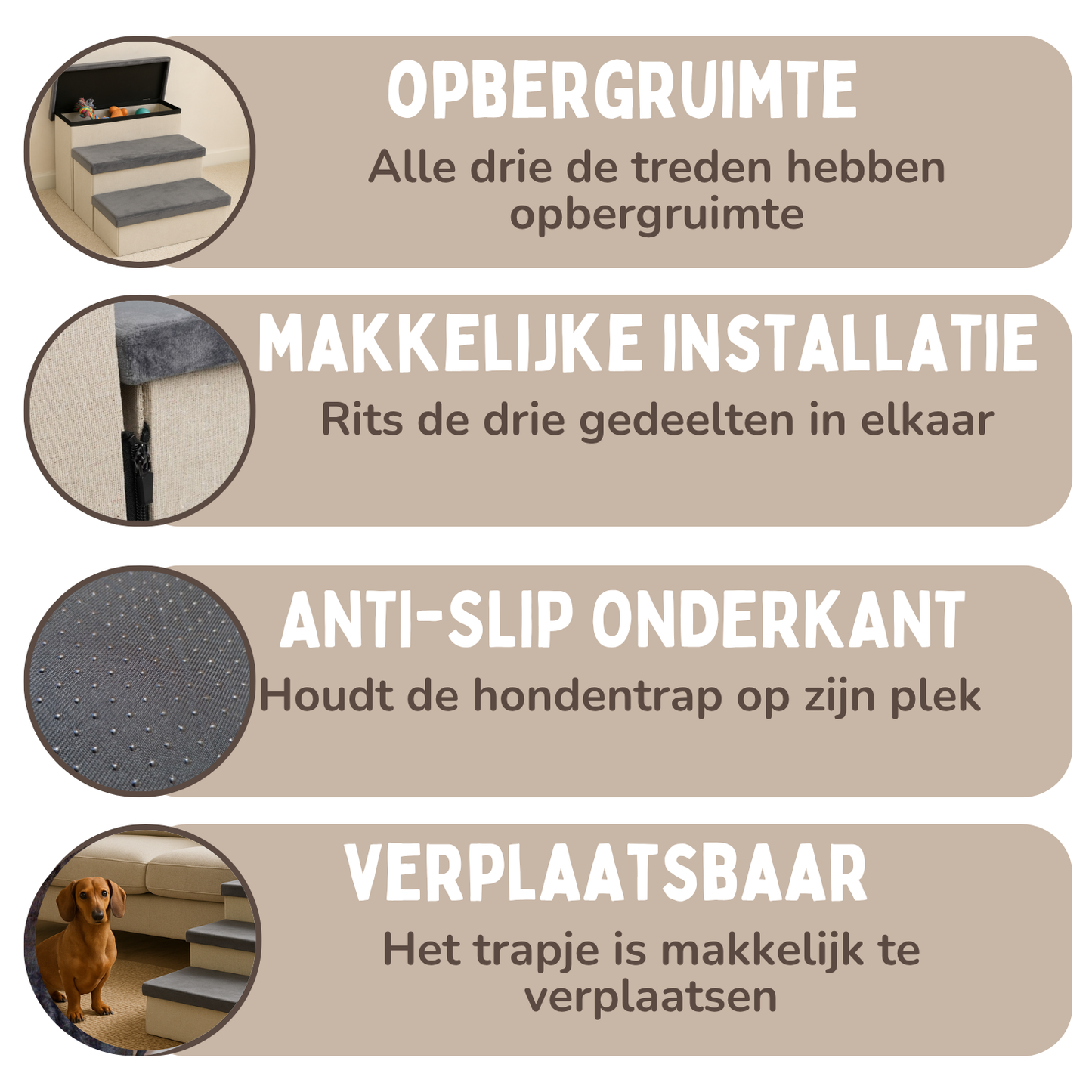 Hondentrap Stevig Model Met Opbergruimte - Trap Hond - tot 60 KG - Beige met grijs