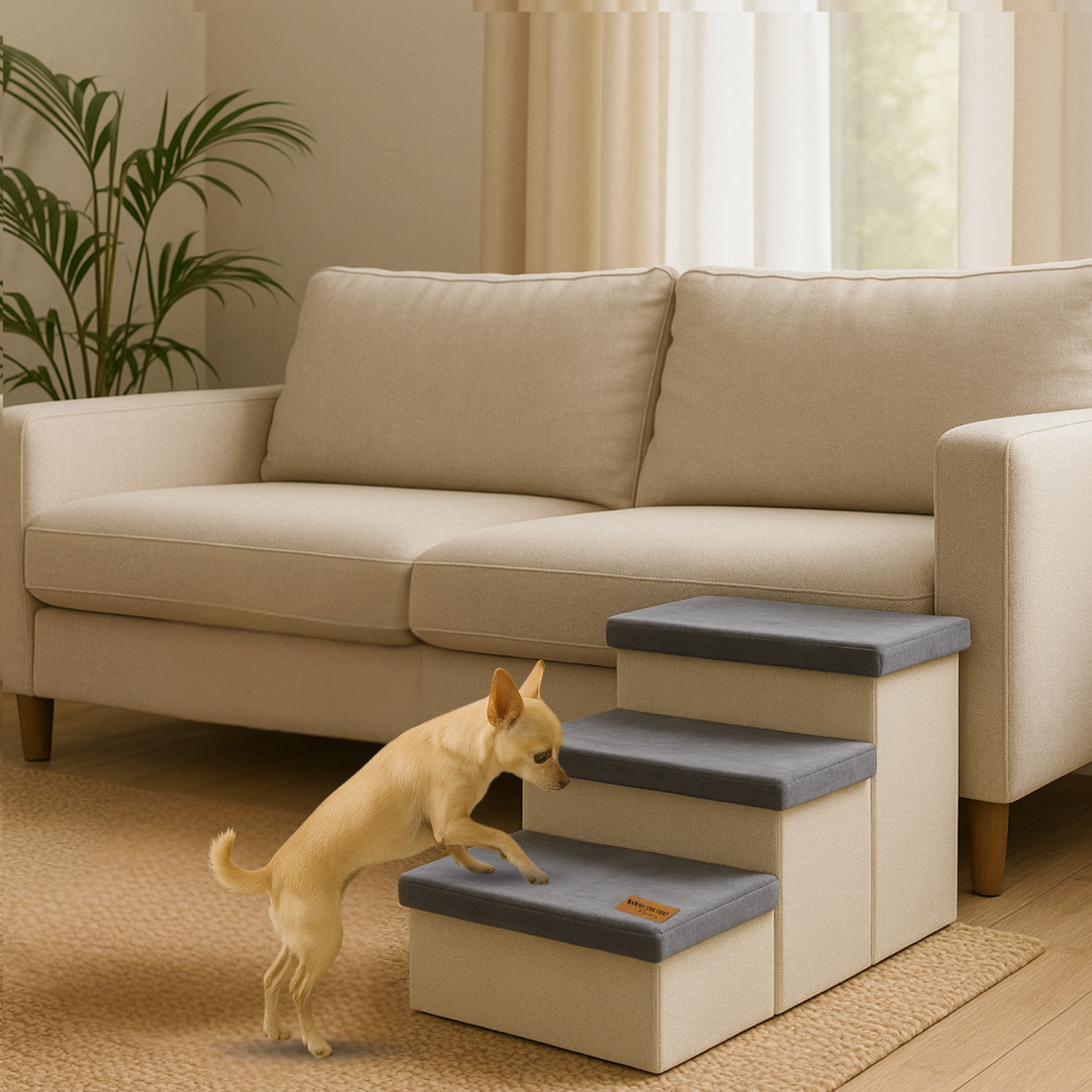 Photo of Hondentrap Stevig Model 2025  Met Opbergruimte - Trap Hond - tot 60 KG - Beige met grijs