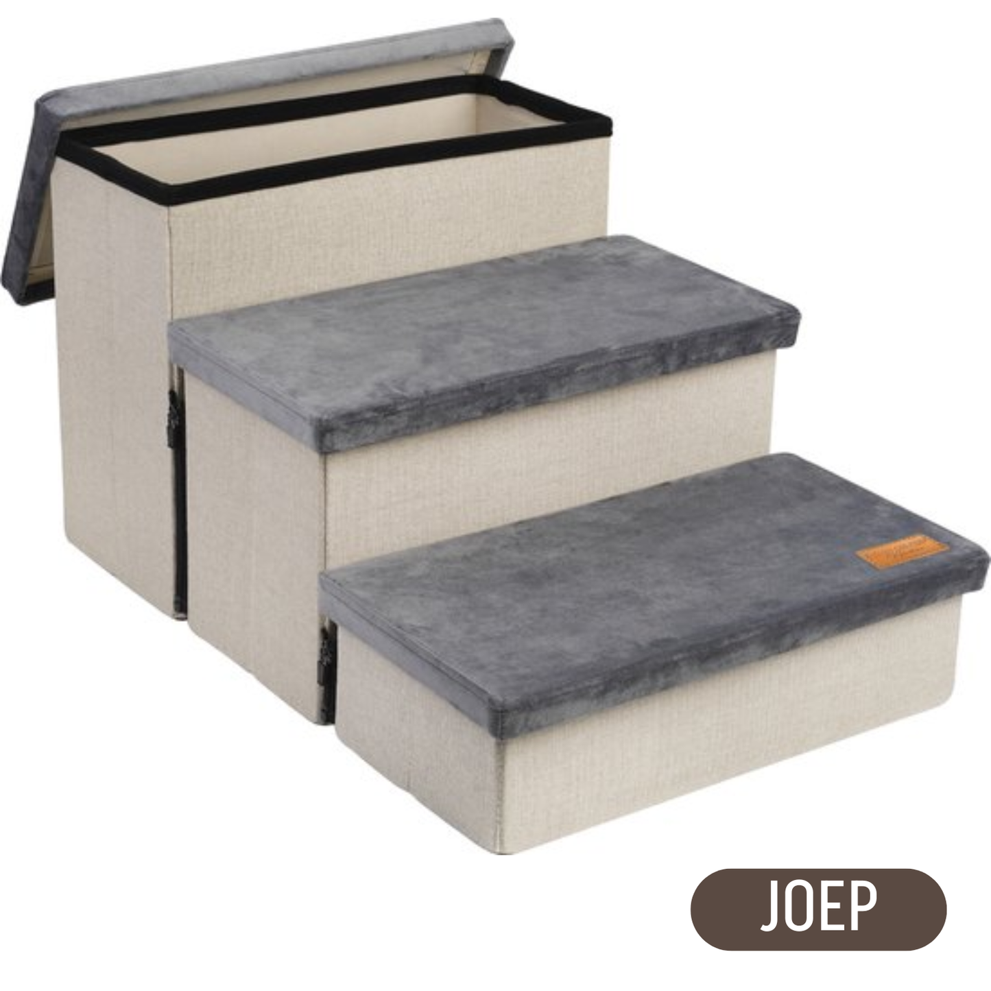 Sturdy Dog Stairs with Storage Space - Dog Stairs - up to 60 kg - Beige with gray