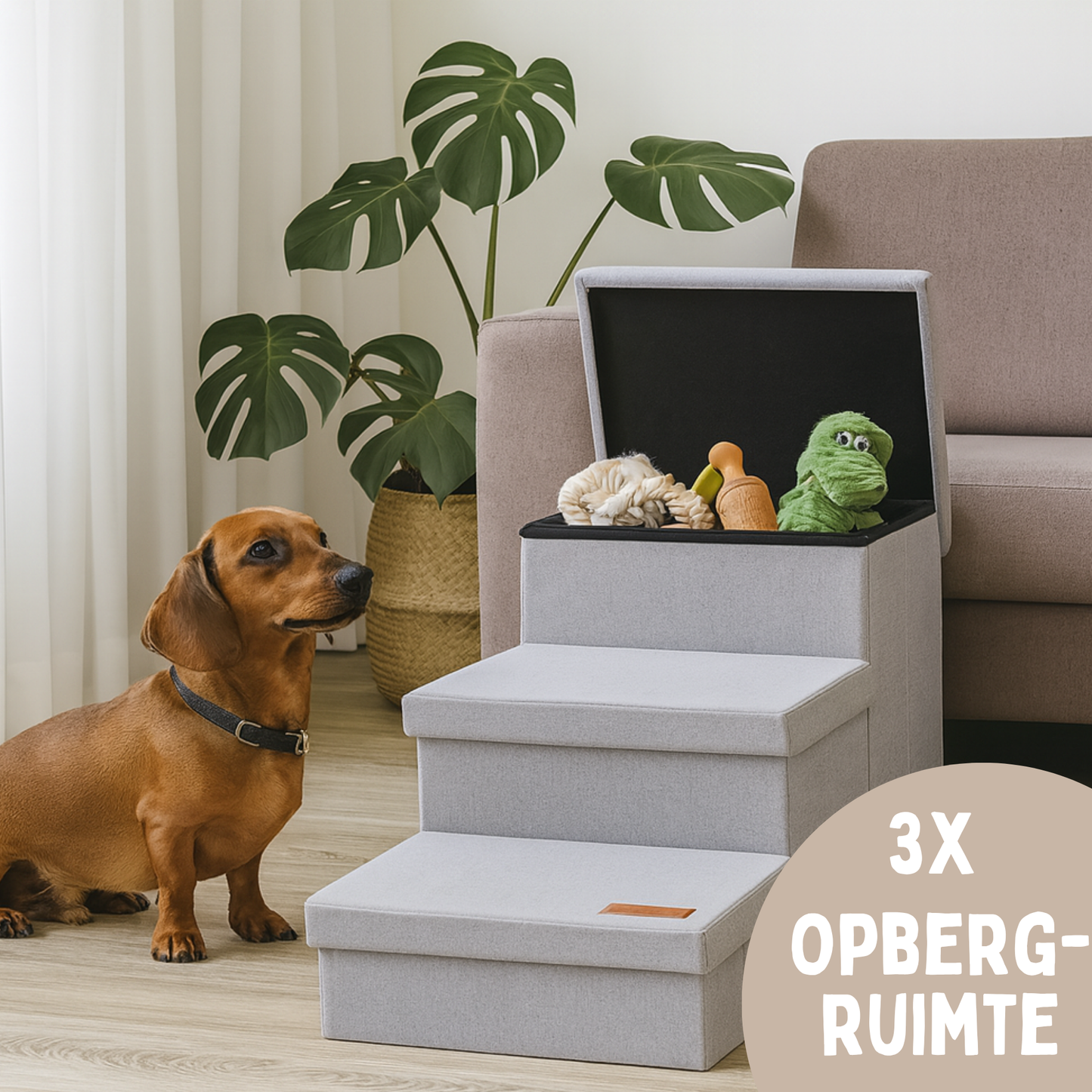 Photo of Hondentrap Stevig Model 2025  Met Opbergruimte - Trap Hond - tot 60 KG - Beige met grijs