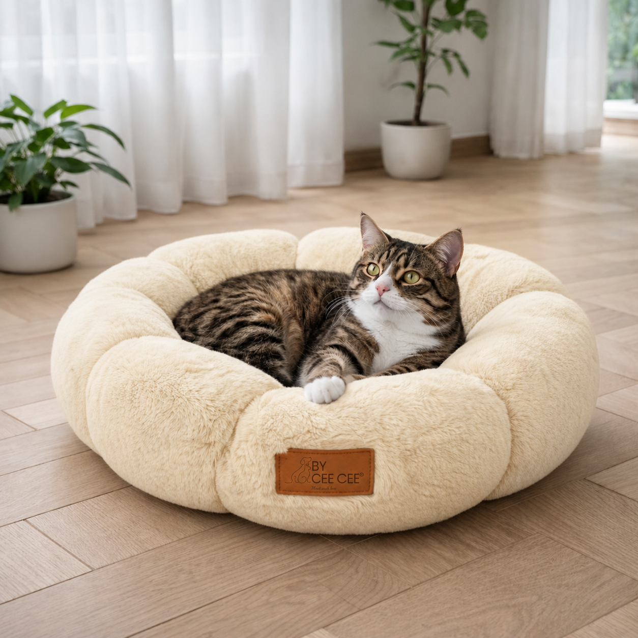 Donutbett in Blumenform für kleine Katzen und Hunde – weich und sicher (50 cm)