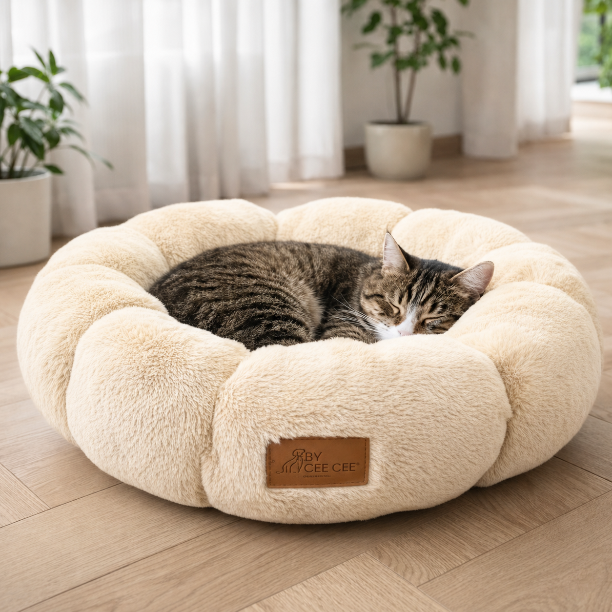 Donutbett in Blumenform für kleine Katzen und Hunde – weich und sicher (50 cm)